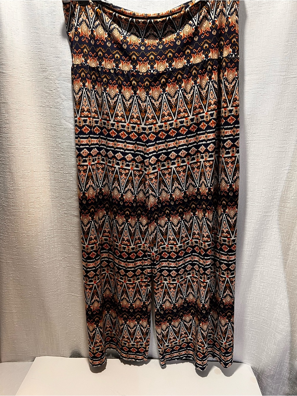 Printed Wide-Leg Women's Pants in Blue and Tan